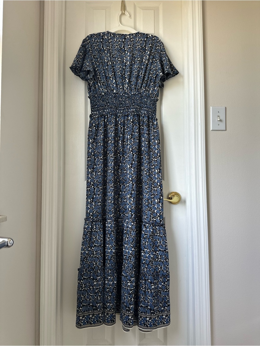 Max Studio Blue Floral Smocked Maxi Dress with Short Sleeves - Picture 2 of 5